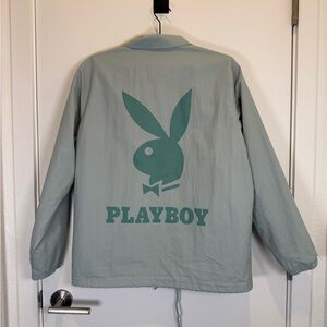 Playboy by Pacsun Mint Windbreaker Jacket w/ Large Bunny Logo Sz S Snap Front